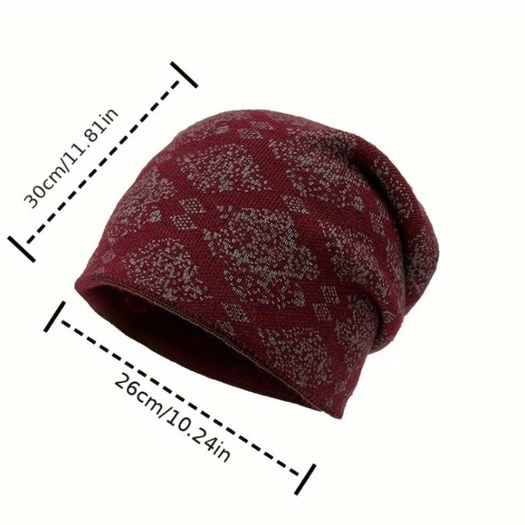 Vintage Floral Slouchy Beanie Cap for Women - Polyester Knit Fabric, - Picture 3 of 3